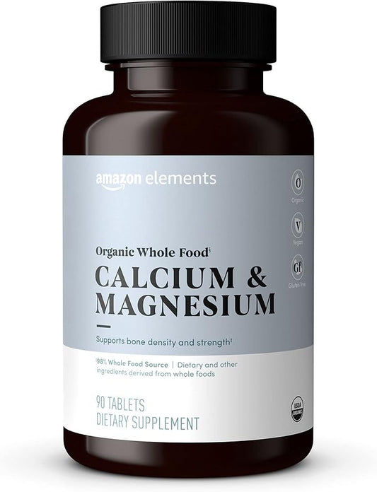 Amazon Elements Organic Whole Food Calcium & Magnesium, 90 tablets