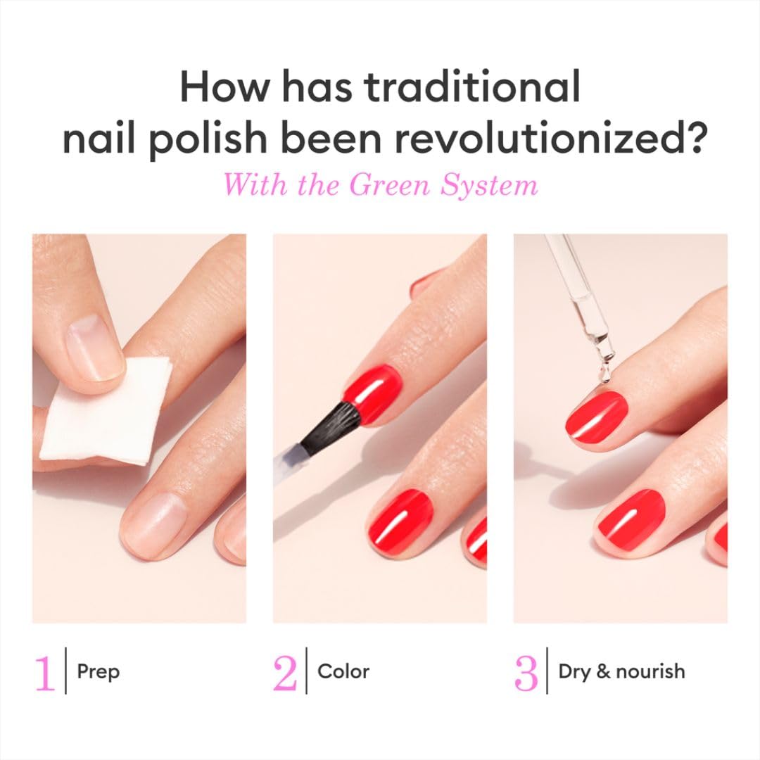 Manucurist System Green Pink (Hortencia) - Professional Manicure Set, Vegan & Plant-Based : 1 Nail Prep, 1 Base Coat, 1 Pink Nail Polish, 1 Top Coat, Drying Drops - No Lamp - Beauty Gift For Woman