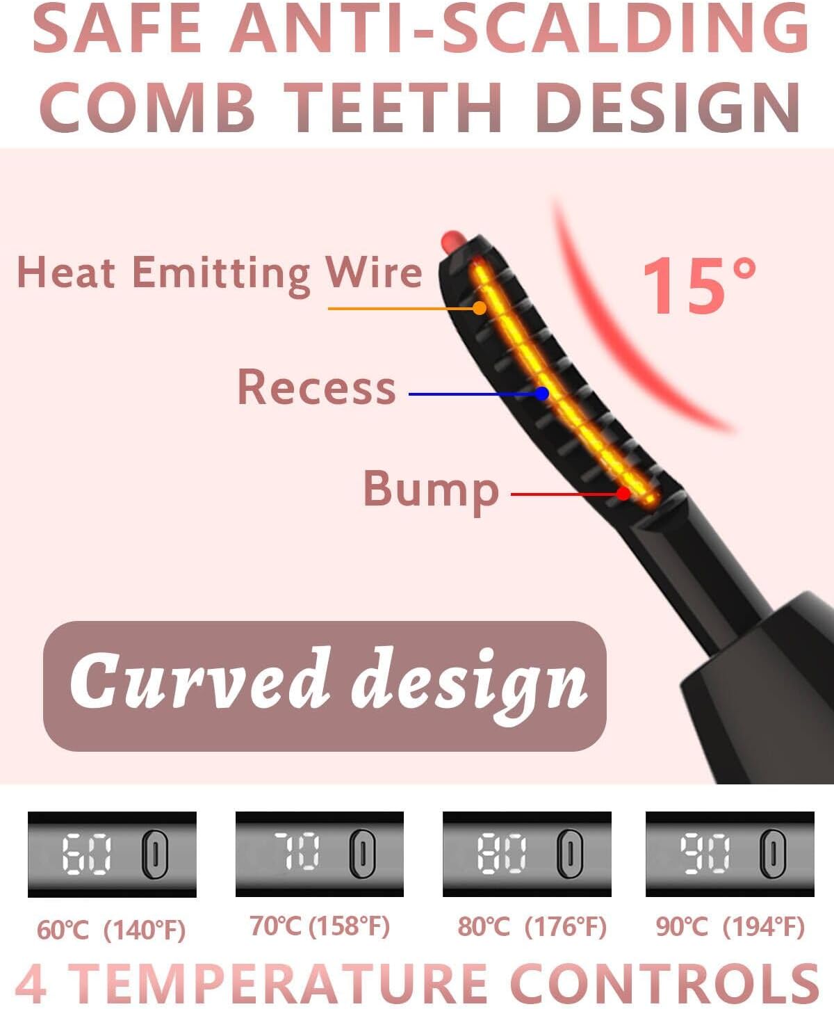 Heated Eyelash Curler - Heated Lash Curler - Electric Eyelash Curler Rechargeable for 24 Hours Long-Lasting Natural Eyelashes, LED Display - 4 Heating Modes, 8S Fast Heating, Gifts for Women Girls