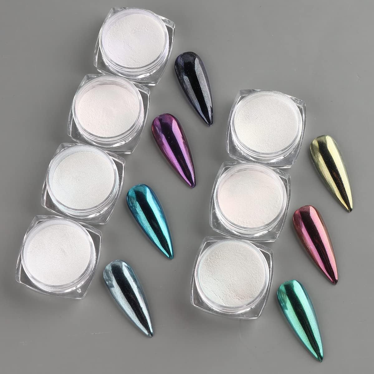 Pearl Chrome Nail Powder Set - 7 Colors Aurora Powder Mermaid Effect for Nails Iridescent Nail Glitter Shimmer White Rubbing Dust Nail Pigment Set Manicure Nail Art Decorations (B01-07)