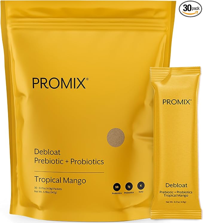 Promix Debloat Prebiotics and Probiotics Immune Support Supplement for Digestion, Cortisol Health, Gut Cleanse - Mango - 30 Count