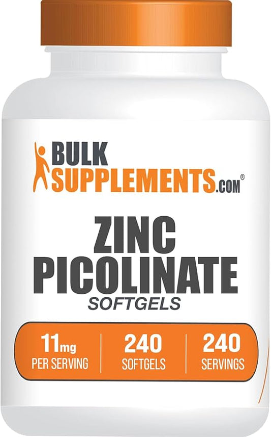 BulkSupplements.com Zinc Picolinate Softgels - Zinc Supplements, Zinc 11mg, Zinc Softgels - for Immune Support, Gluten Free - 1 Softgel per Serving, 240 Count (Pack of 1)