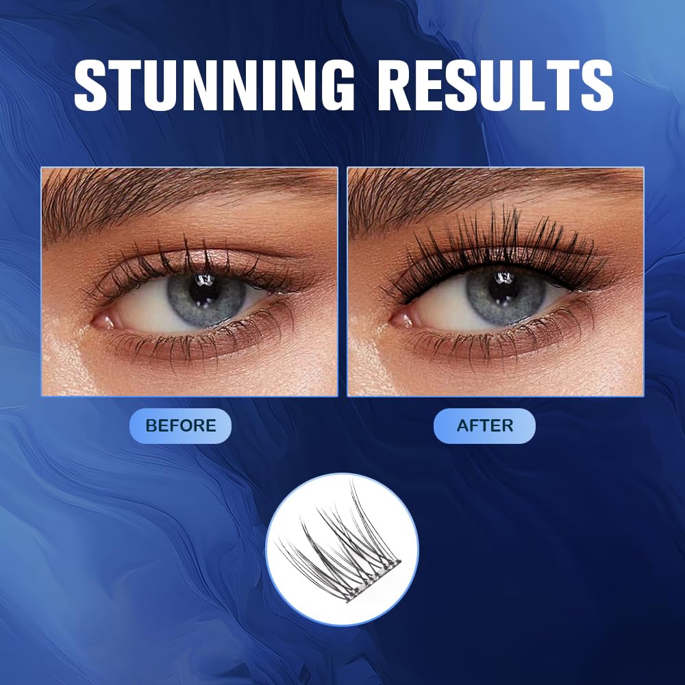 Self Adhesive Eyelash Clusters, 72PCS No Glue Needed Press On Lashes, Natural Look Pre-Glued Cluster Lashes, Ultra-Thin & Lightweight, Easy Apply for Beginners (D Curl, No Residue, Long Lasting)