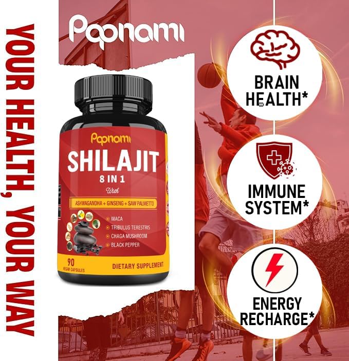 Shilajit Himalayan Capsules - 3 Month Supply - Combined Ashwagandha, Ginseng, Saw Palmetto, Maca, Tribulus, Chaga, Black Pepper