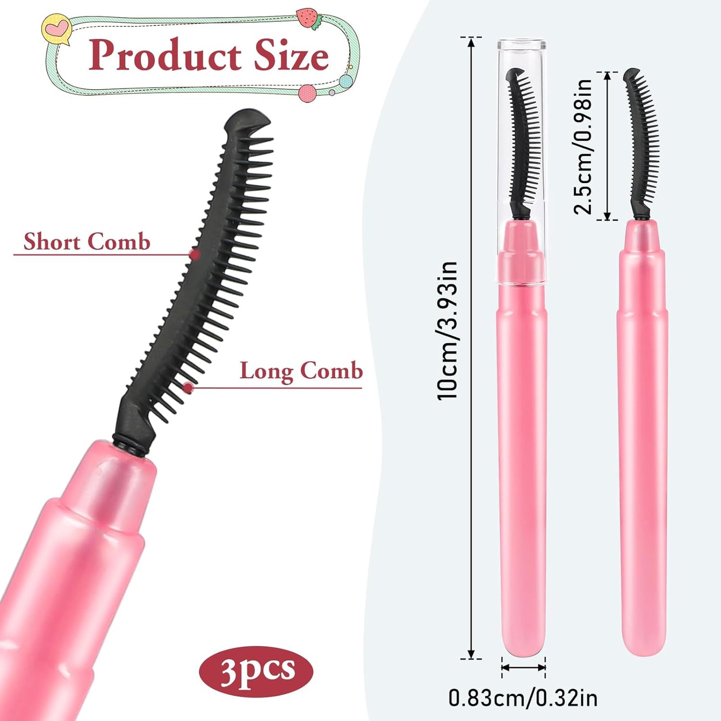 3 Pcs Silicone Lash Definer with Dust Lid Eyelash Comb Mascara Separator Brow Grooming Brush (Pink)