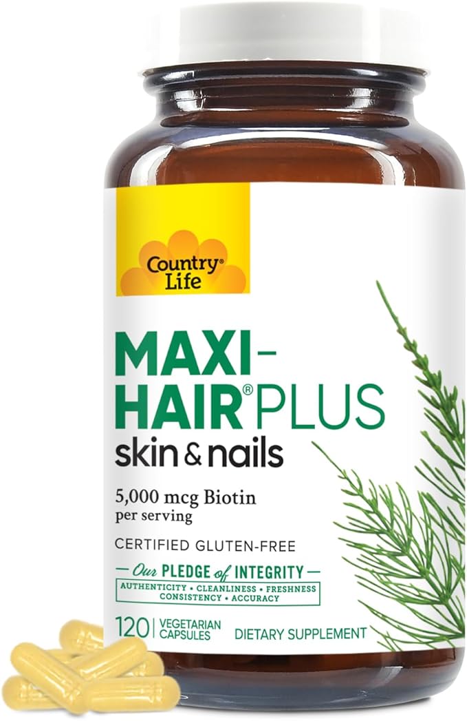 Country Life, Maxi-Hair Plus Biotin, Supports Healthy Hair, Skin and Nails, Daily Supplement, 120 ct