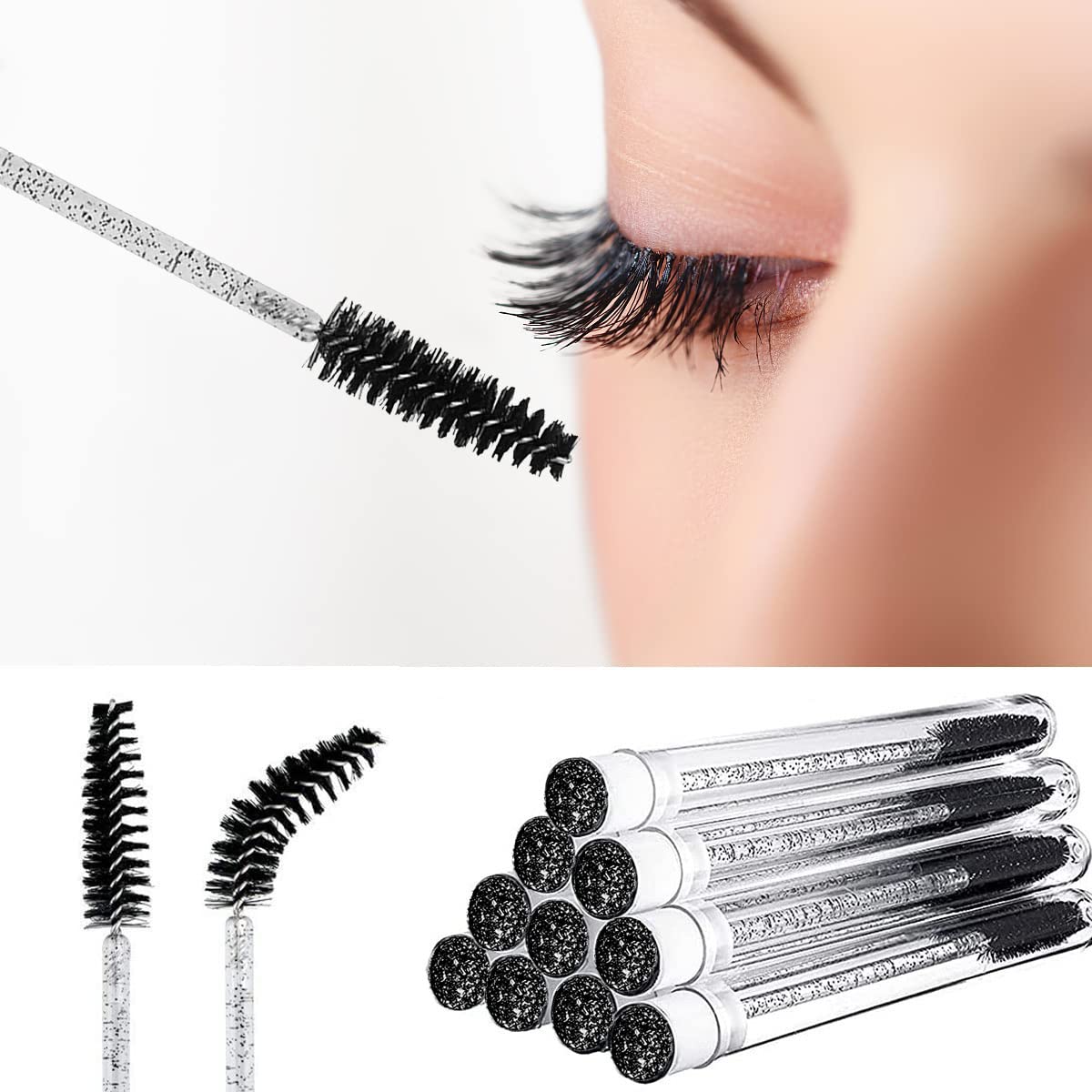Mascara Brushes Tubes Set 70 Pieces Disposable Eyelash Brushes Replacement with 20 Pieces Empty Tubes for Eyelash Extension Lash Mascara Wand (Black Diamond)