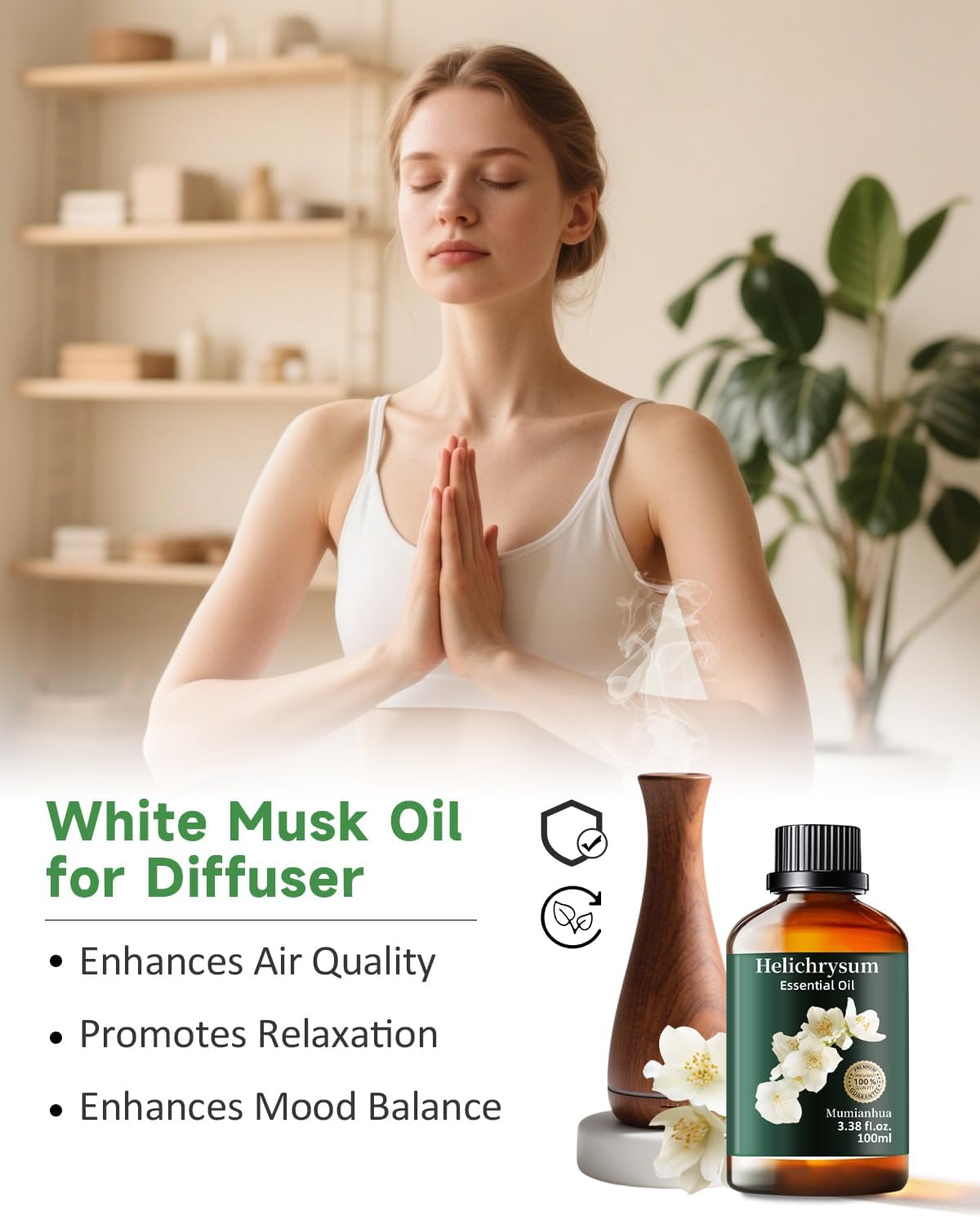 Mumianhua White Musk Oil 100% Pure- Therapeutic Grade Aromatherapy White Musk Essential Oil for Diffuser, Skin & Body Care, Women & Men, Natural Perfume & Candle Making 3.38 Fl Oz
