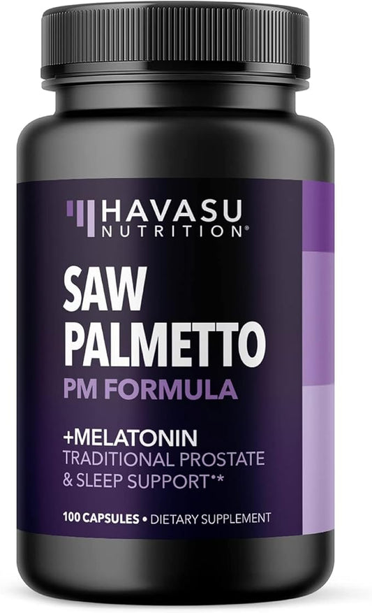 Night Time Saw Palmetto for Men - Saw Palmetto With Melatonin 3 mg and Chamomile Extract - Sleep & Prostate Supplement - Reduce Urinary Frequency for Men & Support Bladder in PM - Over 3 Month Supply
