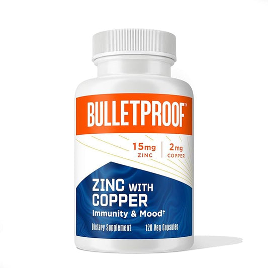 Bulletproof Zinc with Copper Capsules, 120 Count, Minerals and Antioxidant Supplement for Immunity and Mood