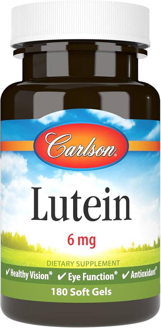 Carlson - Lutein, 6 mg, Healthy Vision & Eye Function, Antioxidant, Lutein Supplements for Eyes, Eye Vitamins with Lutein & Zeaxanthin, 180 Softgels