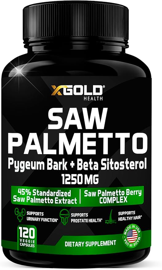 X Gold Health Saw Palmetto Prostate Supplement for Men | Pygeum Bark | Beta Sitosterol Supplement | Potent 3X Formula | Urinary Function Prostate | DHT Blocker Hair Growth | 4 Month Supply Male Pills