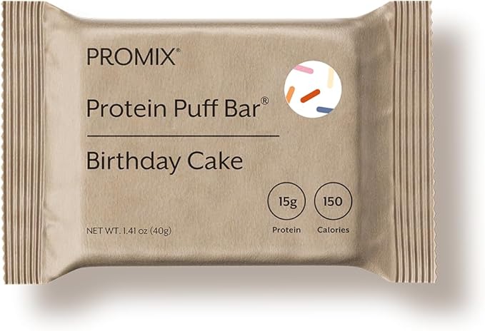 Promix Protein Puff Bars, 12-Pack - Birthday Cake - Marshmallow Crispy Treat - Great Tasting & Healthy On The Go Snack - High Protein & Low Calorie - Non-GMO & Free From Gluten, Soy, & Corn