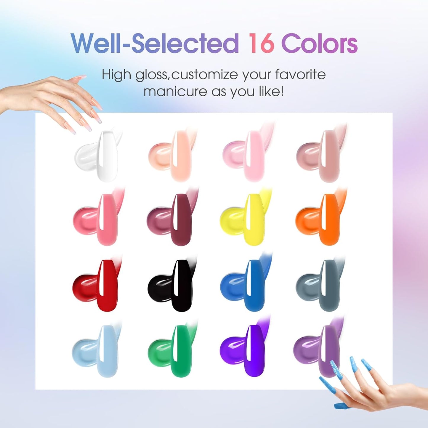 ROSALIND 16 Colors Poly Nail Gel Kit With Mini Lamp - Clear Neon Starter Kit for Beginners, HalloweenAll Seasons Classic Colors Builder Neon Nail Gel Set Holiday