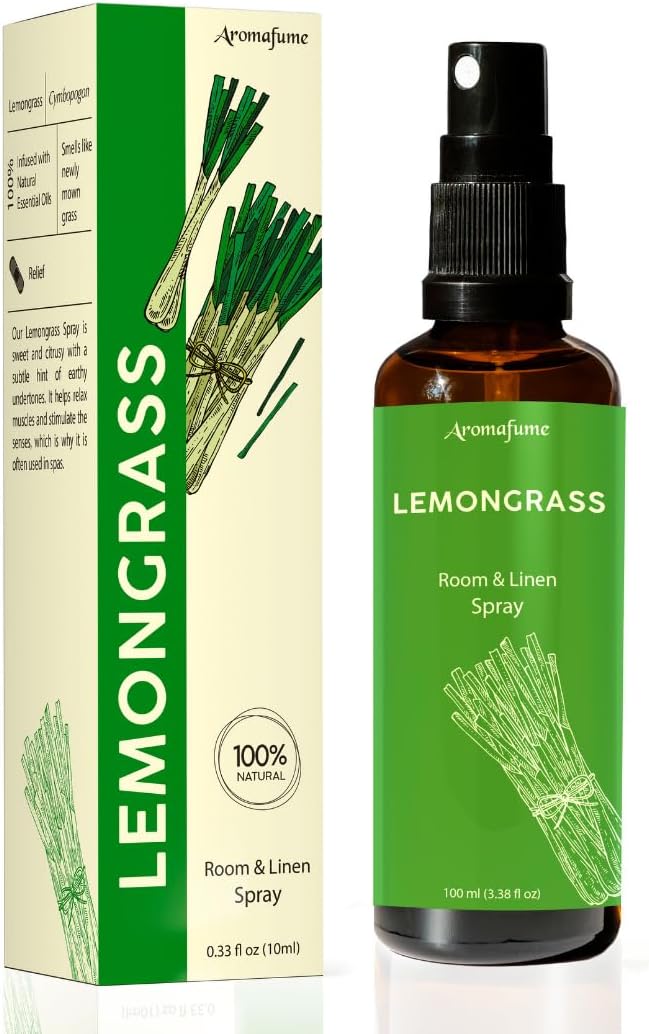 Lemongrass Room Linen & Pillow Spray by Aromafume | 100ml/3.38 fl oz | with Pure Lemongrass Essential Oil | Aromatherapy Spray for Relaxation, Sleep & Stress Relief | Mist for Bedding, Fabrics