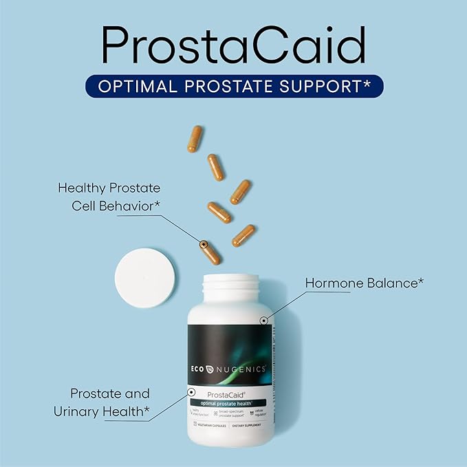 EcoNugenics ProstaCaid – Prostate Health Supplement for Men with Saw Palmetto Extract, Berberine, Turmeric BCM-95 Circumin, Quercetin, DIM, Mushrooms – Helps w/Detox, Immune Support – 120 Capsules