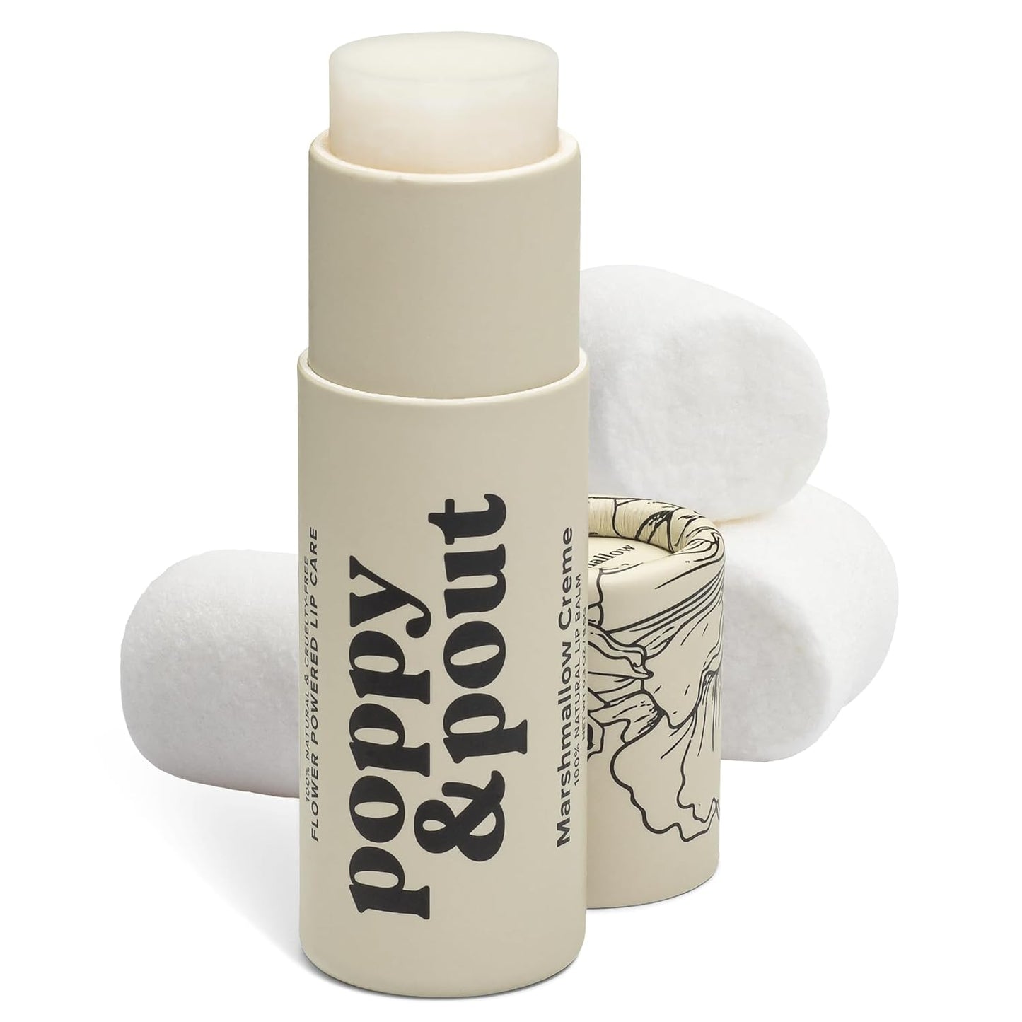Poppy & Pout Marshmallow Creme Jumbo Lip Balm | All Natural Lip Balms & Moisturizers | Hydrates with Beeswax, Vitamin E, Organic Coconut Oil | Cruelty-Free | Lip Balm in Recyclable Cardboard Tube