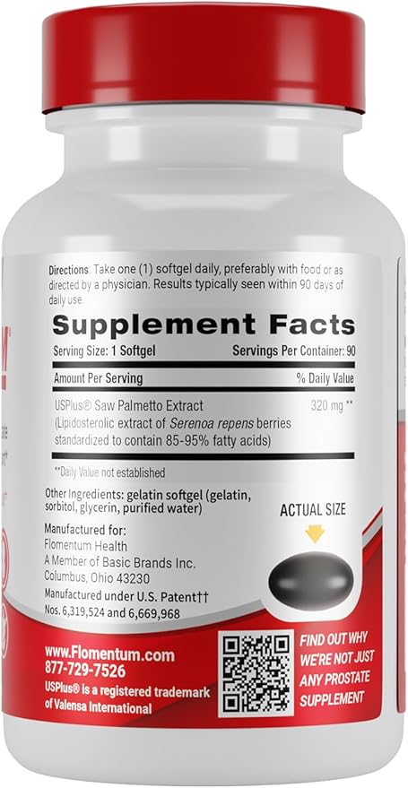 Flomentum® Saw Palmetto for Men Prostate Supplement | Prostate Support Supplement for Men's Health | USP Verified - Healthy Urinary Flow & Urinary Function - 320mg Once Daily (180 Count)