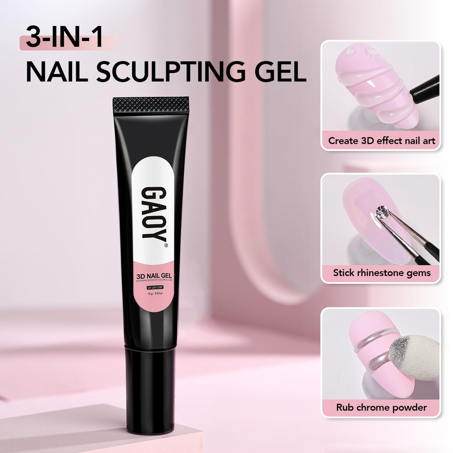 GAOY 2Pcs 3D Nail Gel, Clear Sculpting Gel for Carving, Molding & Painting Nail Art Designs, Glue for Rhinestone Gems Decoration