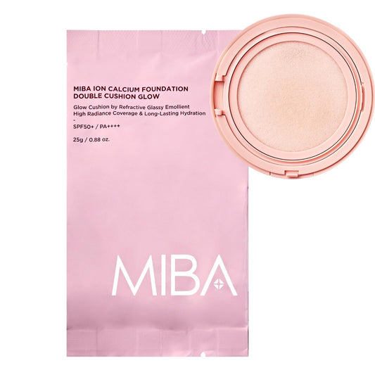 MIBA Ion Calcium Foundation Double Cushion Glow 25 g / 0.88 oz Big Cushion SEASON 3. Long Lasting Cover Effect. Moisture glow. Skin tightening relief. Smooth adhesion. (#23 Rosy Beige Refill)
