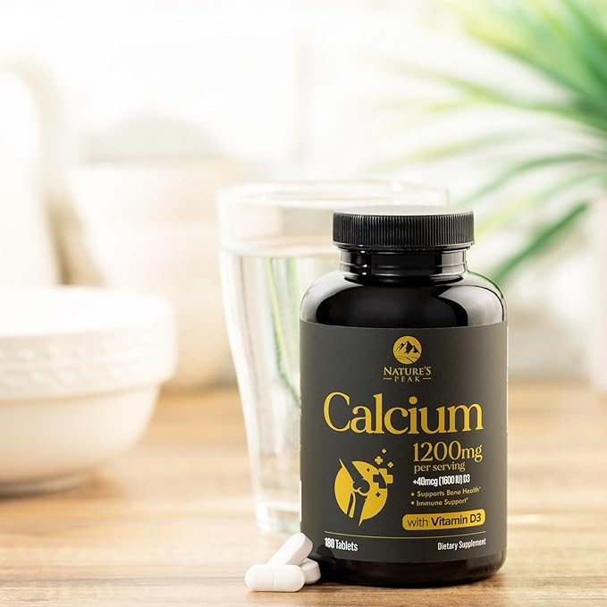 Calcium 1200 mg with Vitamin D3, Calcium Supplement Vitamins, Bone, Teeth & Immune Health Support, Calcium Supplements with D for Women & Men, Nature's Absorbable Calcium Carbonate - 180 Tablets