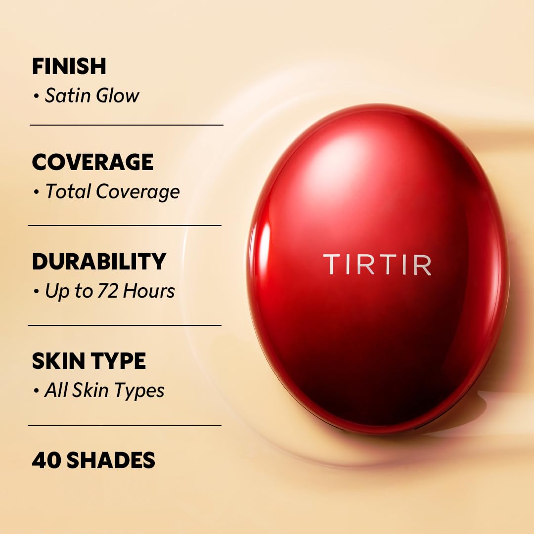 TIRTIR Mask Fit Red Cushion Foundation | Full coverage, Weightless, Skin fit, Satin Glow Finish, Korean Makeup BB Foundation, beauty, Tattoo cover up, Buildable (#17C Porcelain, 0.63 Fl Oz)