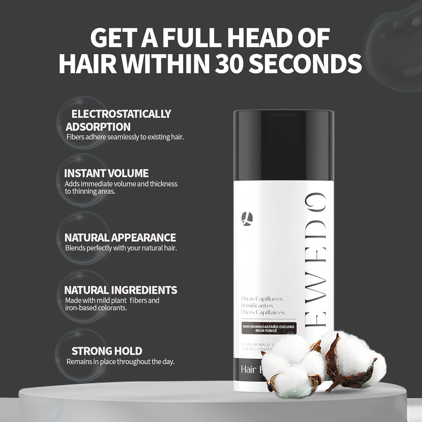 Hair Building Fibers 25G with Precision Spray Applicator - Electrostatic Adsorption for Instant Thicker Hair, Waterproof & Natural Look, Suitable for Men & Women (Medium brown)