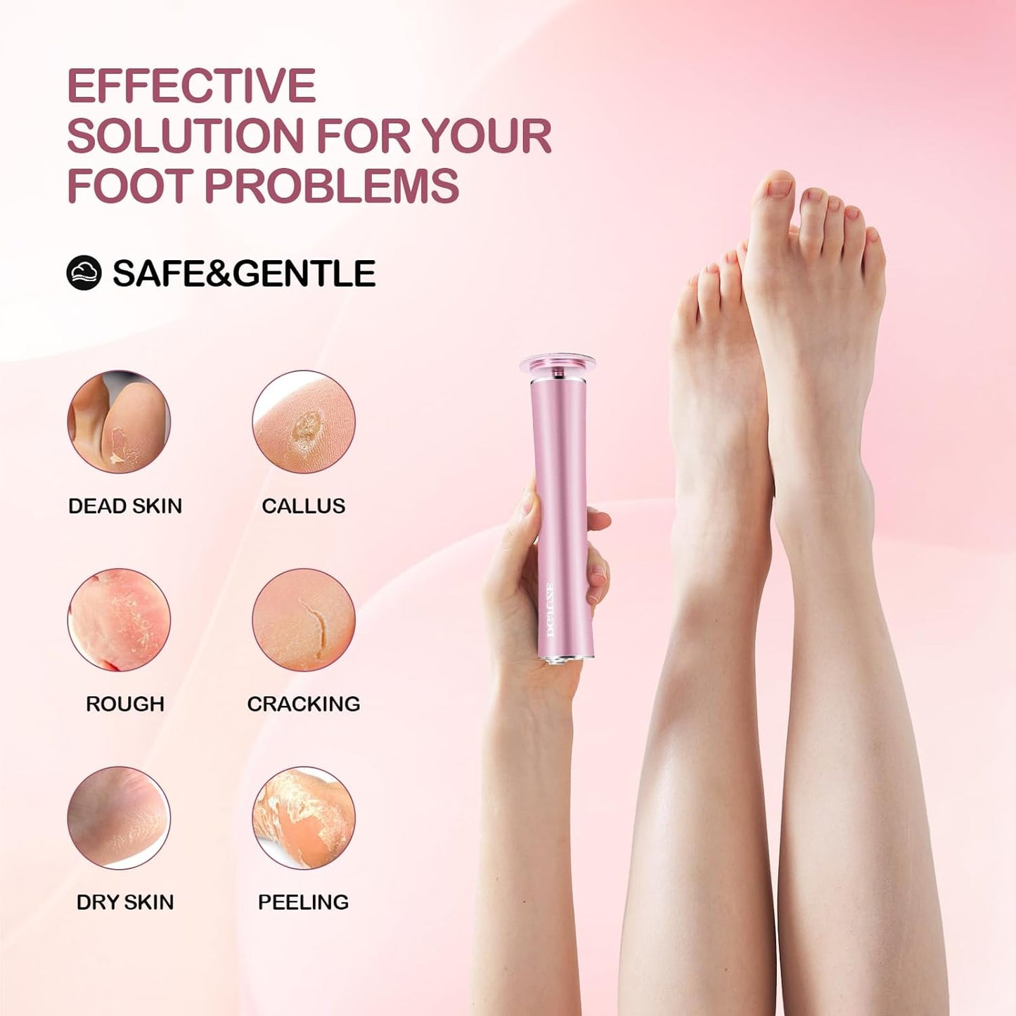 Cordless Electric Foot Callus Remover,Rechargeable Grinder Tool for Feet Dead Skin,Professional Pedicure File Heel Sander with 60pcs Replacement Sandpaper Pads(Pink)