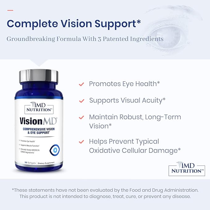 1MD Nutrition VisionMD Eye Vitamin CARMIS - Eye Supplement for Adults - with OptiLut Lutein & Zeaxanthin - Supports Vision Health Care, Everyday Eye Strain, & Occasional Dry Eye - 30 Softgels