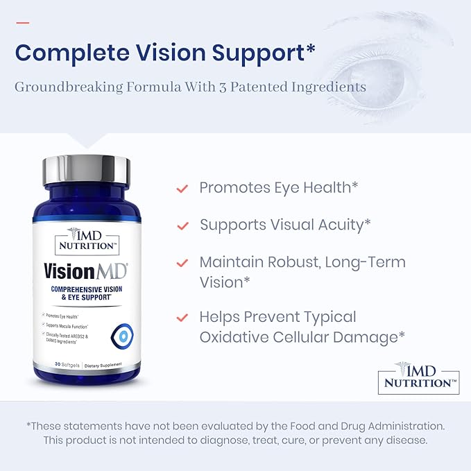 1MD Nutrition VisionMD Eye Vitamin CARMIS - Eye Supplement for Adults - with OptiLut Lutein & Zeaxanthin - Supports Vision Health Care, Everyday Eye Strain, & Occasional Dry Eye - 30 Softgels