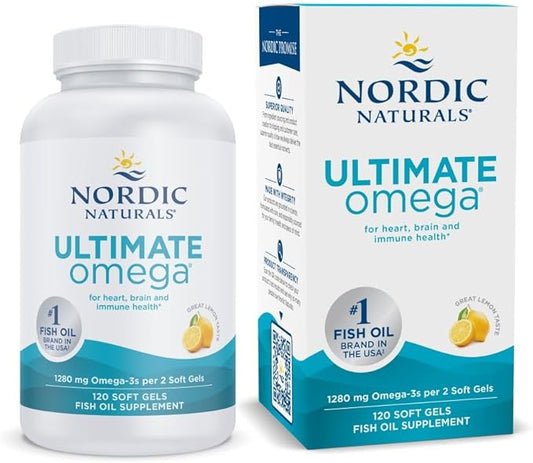 Nordic Naturals Ultimate Omega, Lemon Flavor - 120 Soft Gels - 1280 mg Omega-3 - High-Potency Omega-3 Fish Oil Supplement with EPA & DHA - Promotes Brain & Heart Health - Non-GMO - 60 Servings