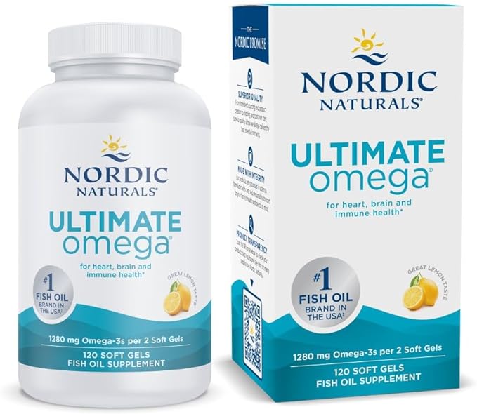 Nordic Naturals Ultimate Omega, Lemon Flavor - 120 Soft Gels - 1280 mg Omega-3 - High-Potency Omega-3 Fish Oil Supplement with EPA & DHA - Promotes Brain & Heart Health - Non-GMO - 60 Servings