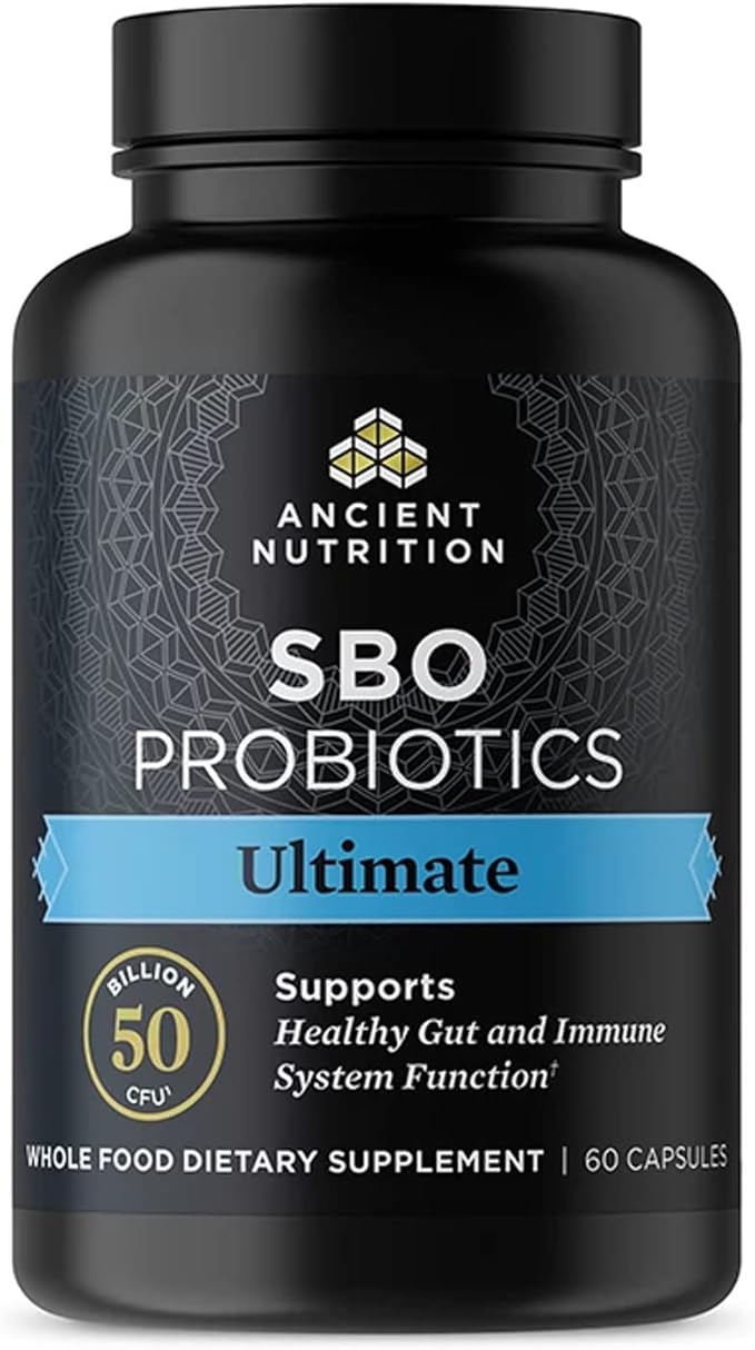 Probiotics by Ancient Nutrition, SBO Probiotics Ultimate 50 Billion CFUs*/Serving, Digestive and Immune Support, Gluten Free, Ancient Superfoods Blend, 60 Capsules