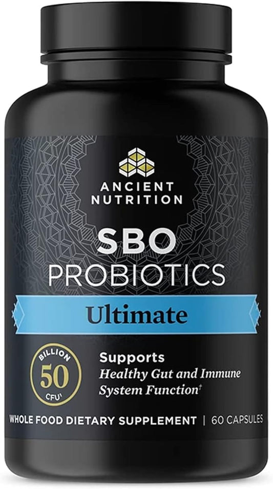 Probiotics by Ancient Nutrition, SBO Probiotics Ultimate 50 Billion CFUs*/Serving, Digestive and Immune Support, Gluten Free, Ancient Superfoods Blend, 60 Capsules