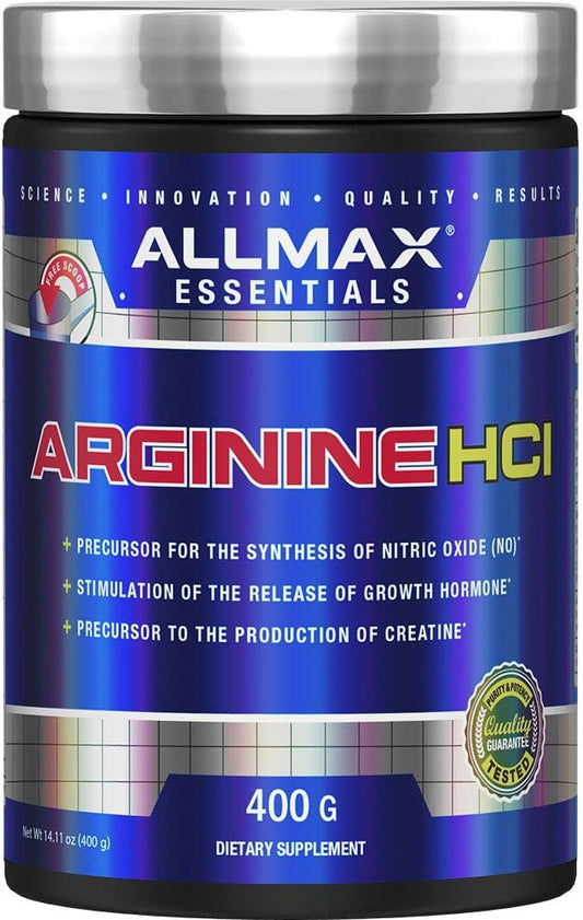 ALLMAX Essentials ARGININE HCL - 400 g - Precursor for Synthesis of Nitric Oxide - Vegan & Gluten Free - 200 Servings