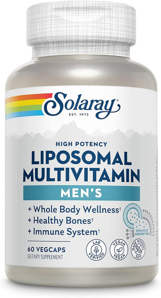 SOLARAY Liposomal Multivitamin for Men, Enhanced Absorption Immune, Energy & Bone Support, Mens Daily Multi Vitamin, BCAA’s, Vitamin D3, C, B12, Zinc, Vegan, Soy Free, 30 Servings, 60 VegCaps