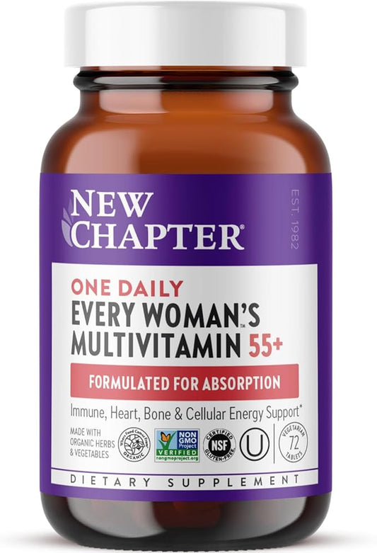 New Chapter Women's Multivitamin 50 Plus for Cellular Energy, Heart & Immune Support with 20+ Nutrients + Astaxanthin - Every Woman's One Daily 55+, Gentle on The Stomach, 72 Count