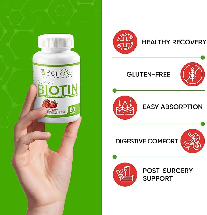 BariSlim Bariatric Vitamin Biotin Gummies - Specially Formulated Gummy Vitamin for Patients After Weight Loss Surgery - Easy to Digest and Great Tasting Fruit Flavors | 90 Fruit Chews
