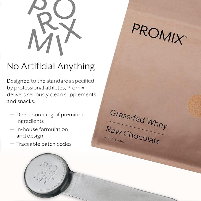 Promix Whey Protein Powder, Raw Chocolate - 2.5lb Bulk - Grass-Fed & 100% All Natural - ­Post Workout Fitness & Nutrition Shakes, Smoothies, Baking & Cooking Recipes - Gluten-Free & Keto-Friendly