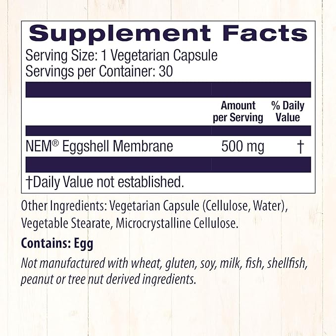 Healthy Origins Eggshell Membrane (NEM), 500 mg - Natural Collagen and Joint Support Supplement - Gluten-Free Supplement - 30 Veggie Capsules
