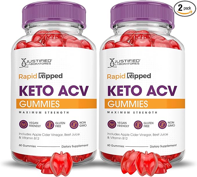 (2 Pack) Rapid Ripped Keto ACV Gummies Advanced Formula 1000MG Rapidripped Keto Gummies Apple Cider Vinegar Formulated with Pomegranate Beet Juice Powder B12 Vegan Non GMO 120 Gummys