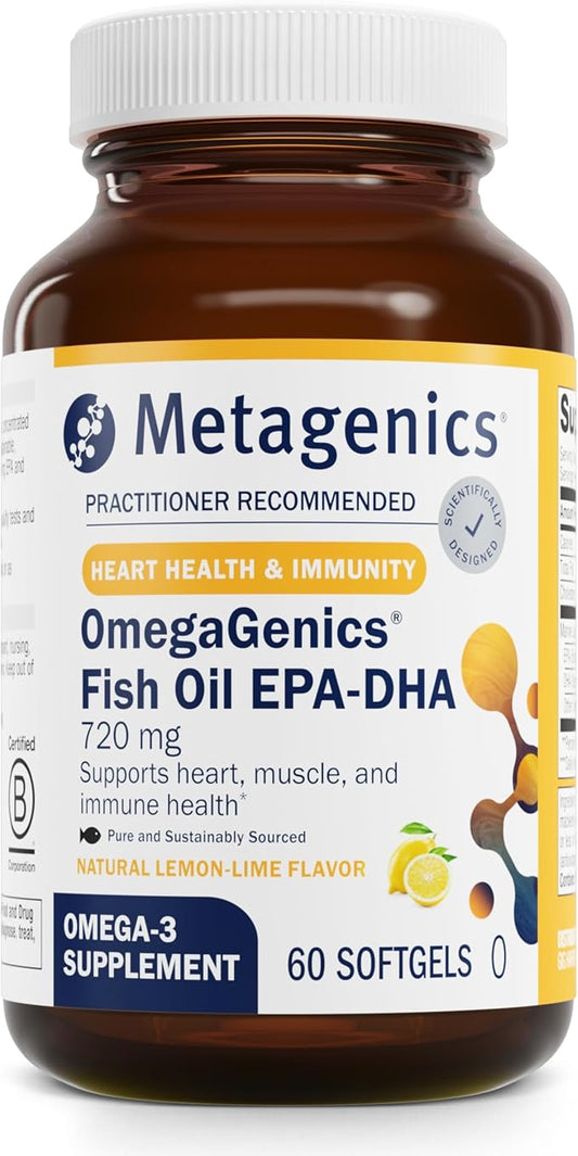 Metagenics OmegaGenics Fish Oil EPA-DHA 720- Omega-3 Fish Oil Supplement - for Heart Health, Musculoskeletal Health & Immune System Health* - with DHA & EPA - 60 Softgels