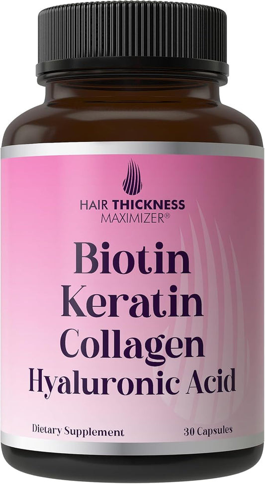 Biotin + Keratin + Marine Collagen + Hyaluronic Acid. Advanced 4-in-1 Hair Growth Vitamins Capsules. Hair Thickening Complex with 10000mcg Biotin. Supplement for Women & Men with Hair Loss, Thinning