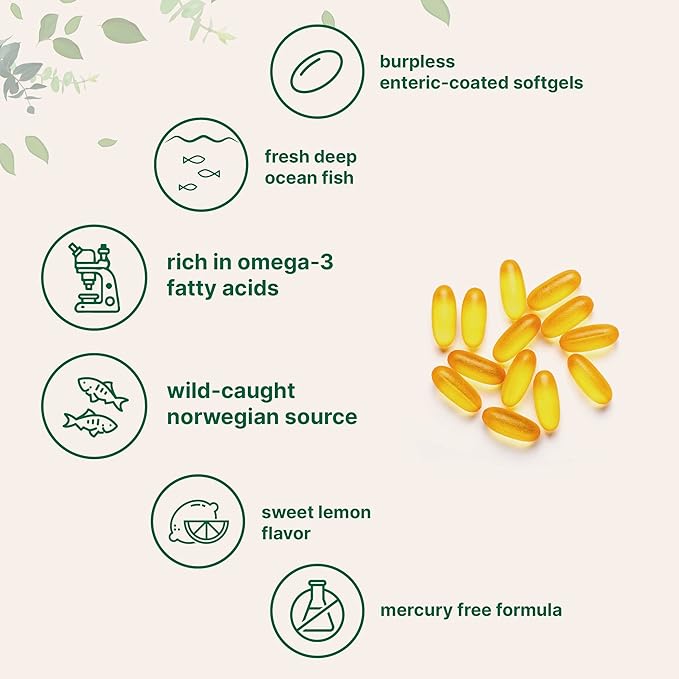 Omega 3 Fish Oil DHA Supplements 1000mg with EPA 500mg, 200 Softgels – Lemon Flavored, Burpless (Enteric Coated) | Deep Sea Fresh Fish, Wild Caught from Norwegian Waters | Mercury Free