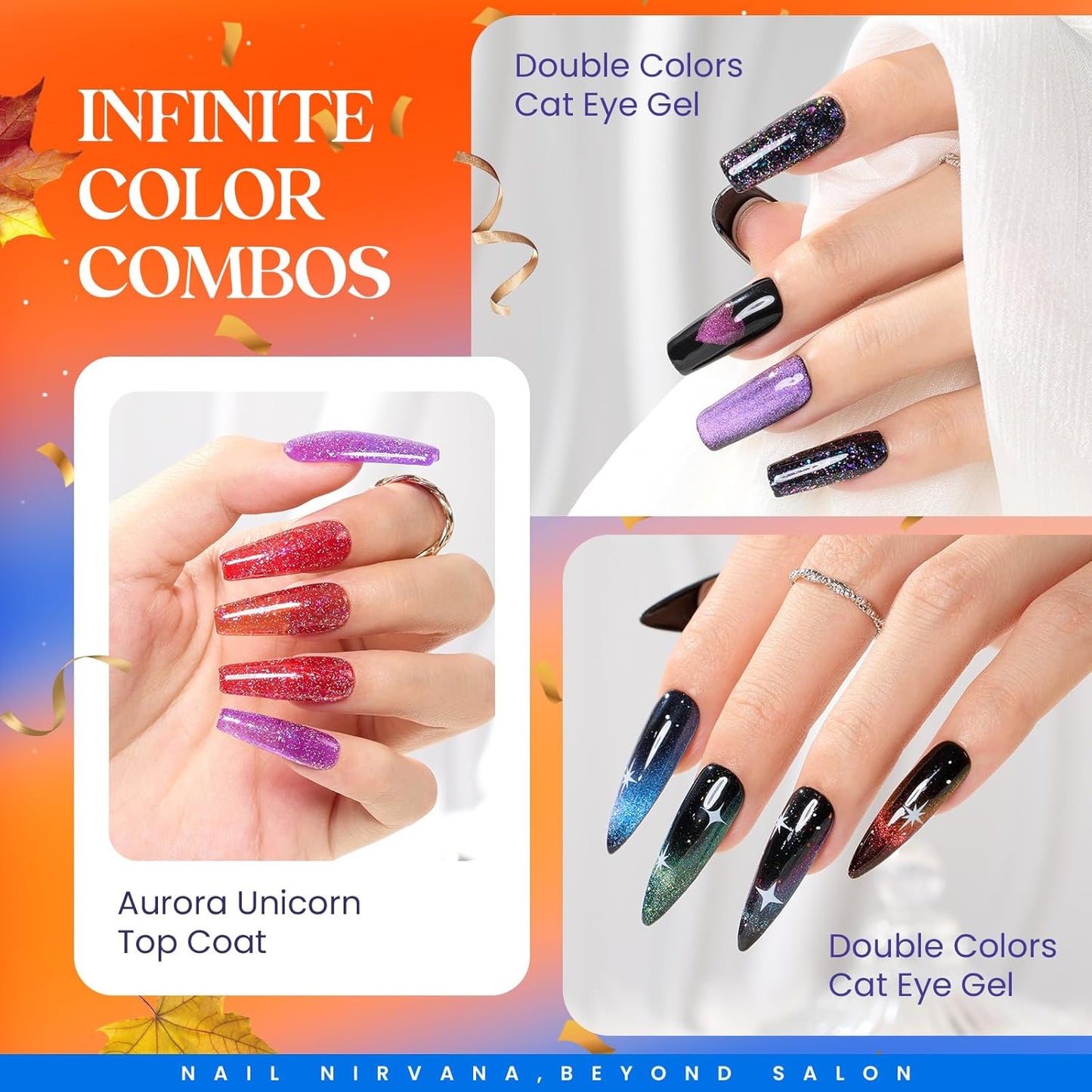 Beetles Cat Eye Gel Nail Polish 39 Pcs Jelly Nail Set Glitter Changing Nail Polish Kit Treasure Box Collection with 3Pcs Base Matte and Glossy Top Soak Off UV Halloween Nails