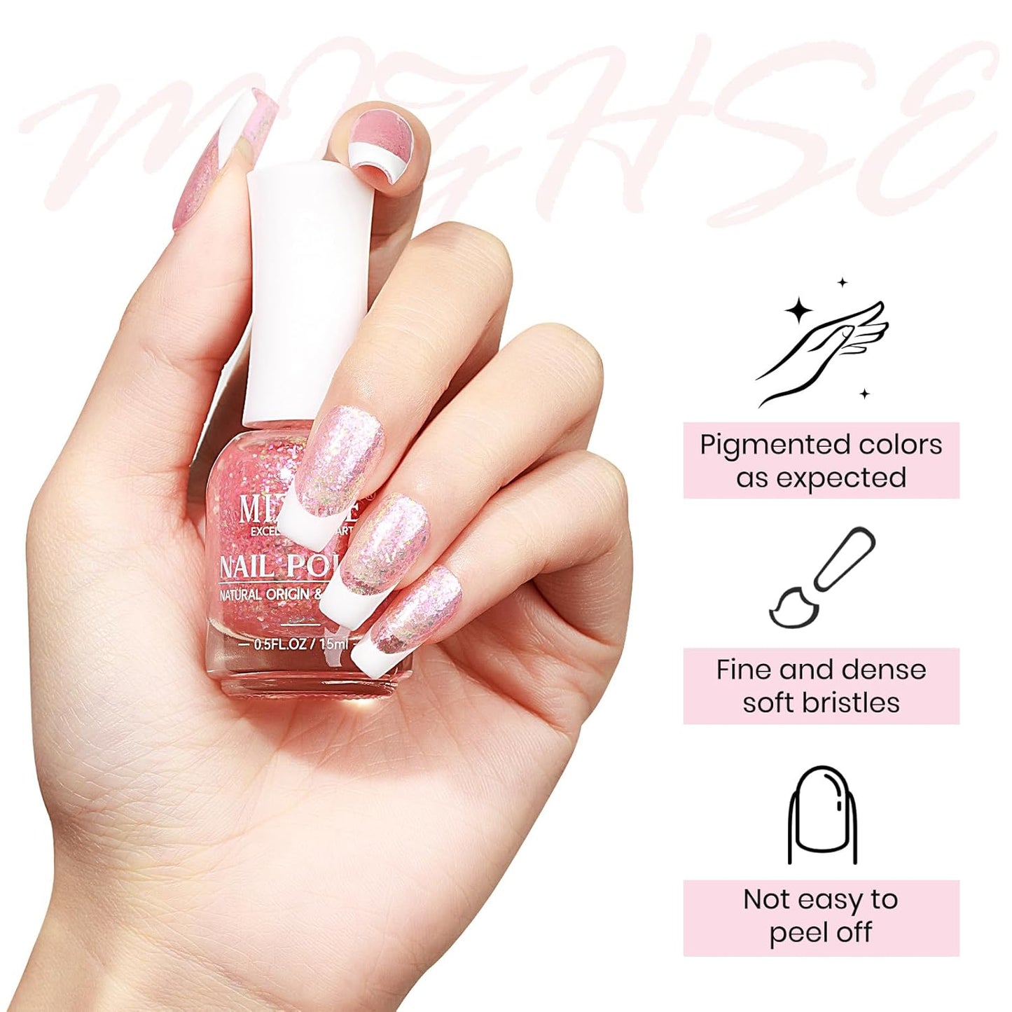 MIZHSE Nail Polish: 15Ml Mermaid Pearl Nail Polish Pink Aurora Sequins Effect Nail Polish, Fingernail and Toenail Polish Glossy Long Lasting Nail Polish Trendy DIY at Home Nail Gift Spree