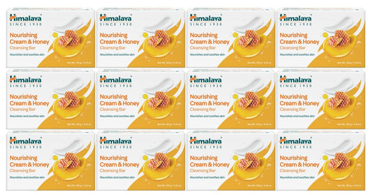 Himalaya Nourishing Cream & Honey Cleansing Bar, Face and Body Soap for Soft Skin, 4.41 oz, 12 Pack