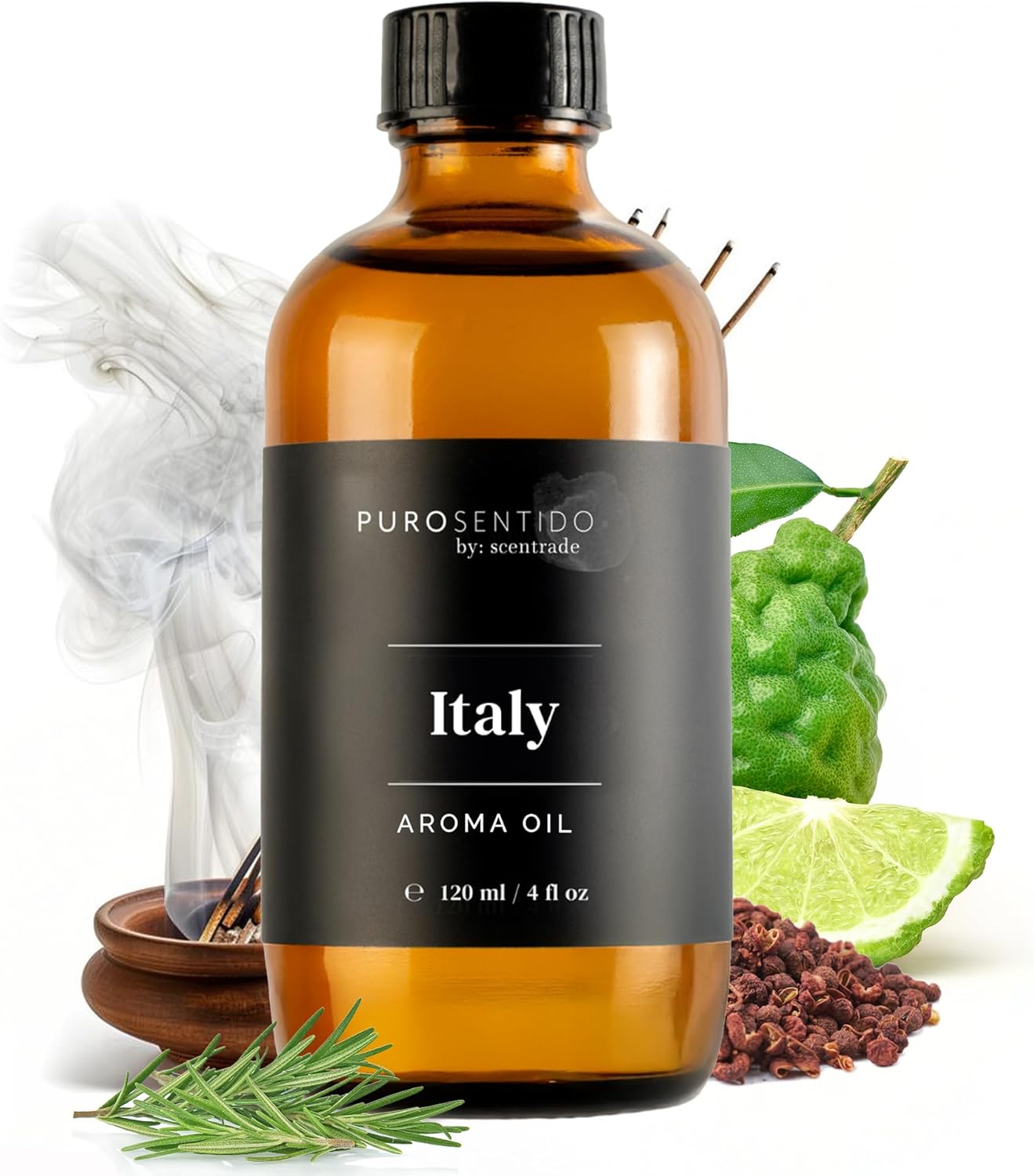 PuroSentido Italy Aroma Oil (120 ml) - Luxury Fragrance Oil for Diffusers and Humidifiers, Sicilian Lemon, White Rose & Musk Home, Hotel & Spa Scent