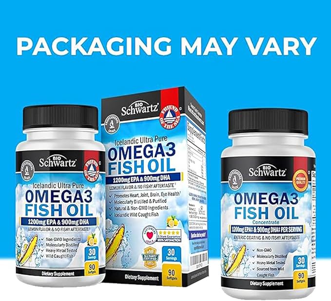 Triple Strength Omega 3 Fish Oil Supplement - 2250mg EPA DHA Omega 3 Fatty Acids from Wild Caught Fish, Supports Joint, Eyes, Brain Health - Burpless Lemon Flavor, Gluten Free, 90 Omega3 Softgels