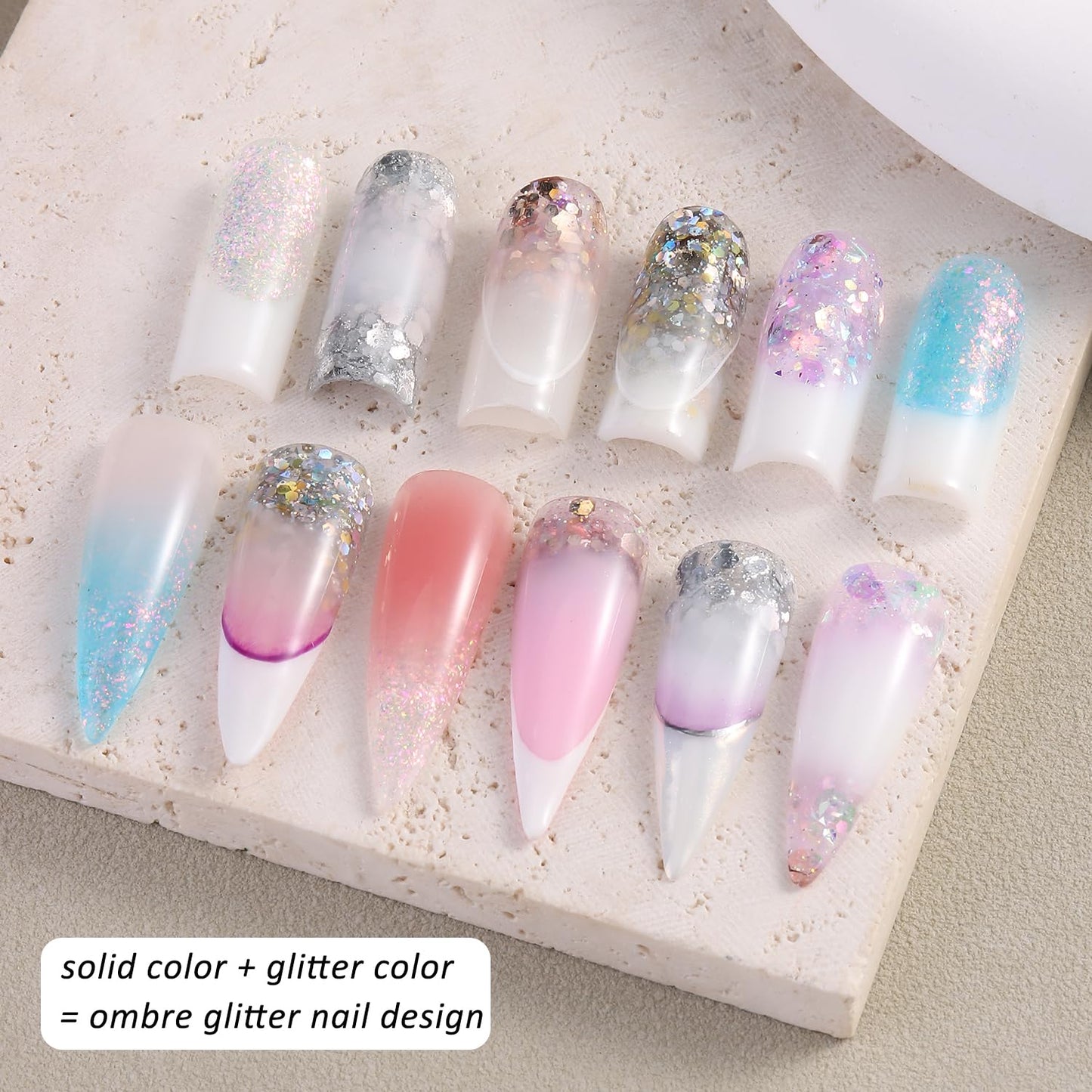 Poly Nail Gel Kit with UV Light, 12 Colors Clear Nude Pink Iridescent Glitter Extension Gel Builder Gel Starter Kit Base Top Coat Set Slip Solution Nail Gel Kit for Beginners with Everything
